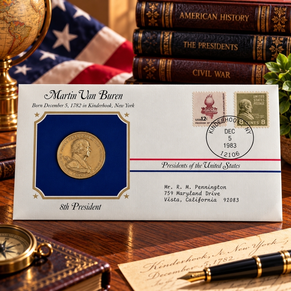 Martin Van Buren 8th President Postal Commemorative Society Gold Medal Cover